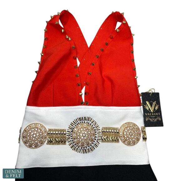 Valiant Paris Studded Embellished Bandage Dress Red/White/Black Small ~ NEW/NWT! - Picture 7 of 16